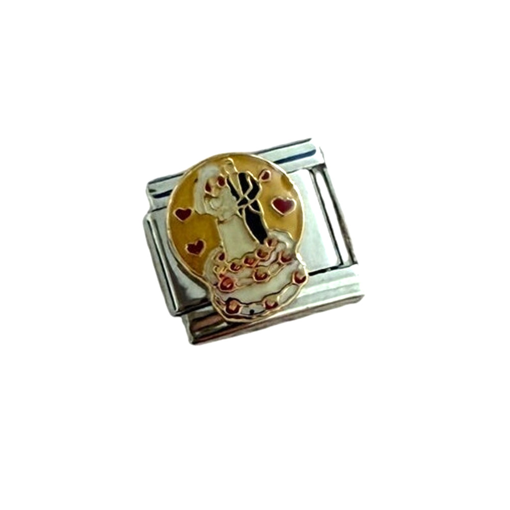 Wedding Bride Groom Cake 9mm Stainless Steel Link Bracelet Italian Charm Y2K NEW